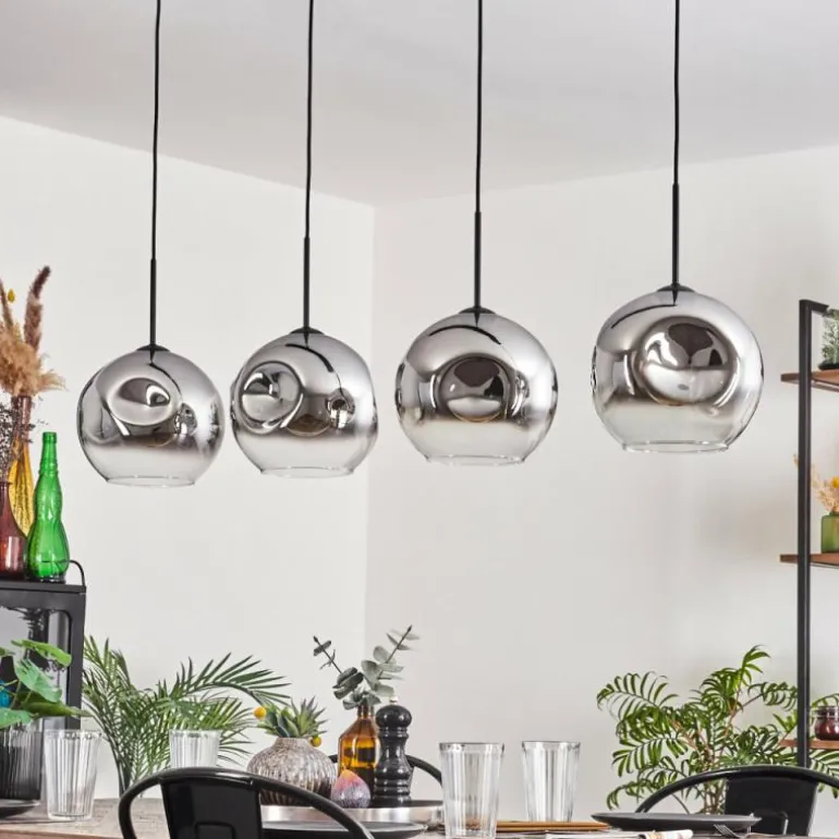 Suspension - Verre 25 cm Ripoll Chrome, Clair, 4 lumières