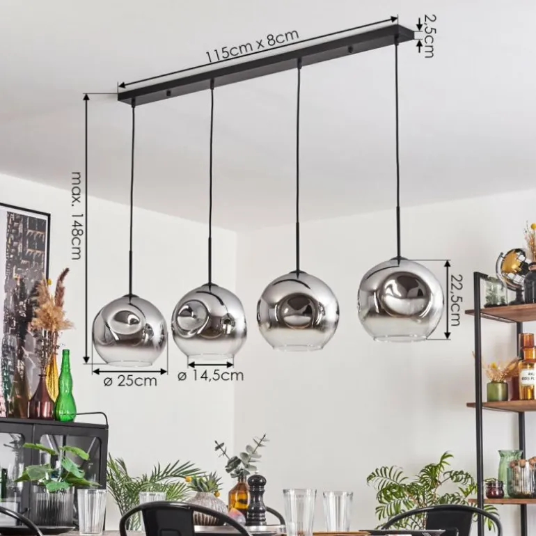Suspension - Verre 25 cm Ripoll Chrome, Clair, 4 lumières