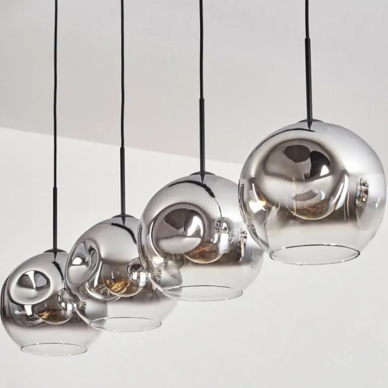 Suspension - Verre 25 cm Ripoll Chrome, Clair, 4 lumières