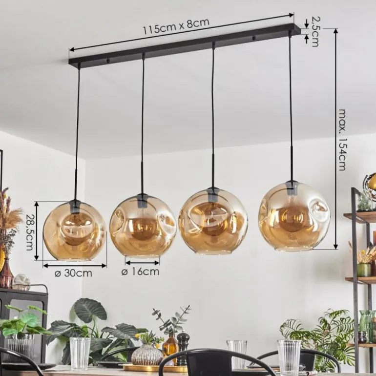 Suspension - Verre 30 cm Ripoll Ambre, 4 lumières