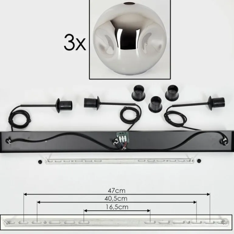 Suspension - Verre 30 cm Ripoll Chrome, 3 lumières
