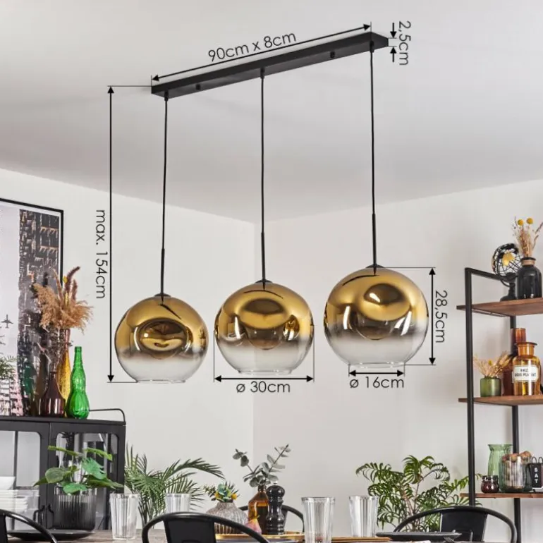 Suspension - Verre 30 cm Ripoll Or, Clair, 3 lumières