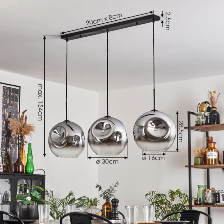 Suspension - Verre 30 cm Ripoll Chrome, Clair, 3 lumières