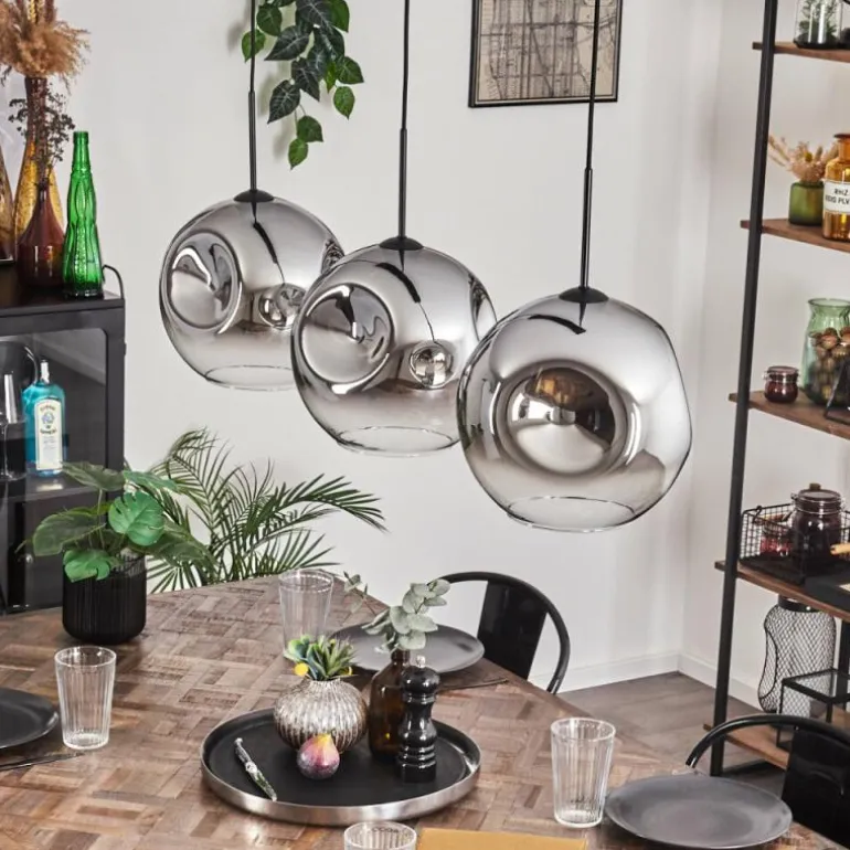 Suspension - Verre 30 cm Ripoll Chrome, Clair, 3 lumières