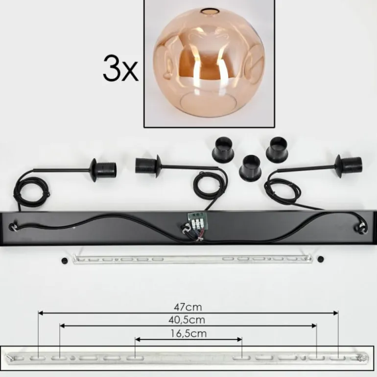 Suspension - Verre 30 cm Ripoll Noir, 3 lumières