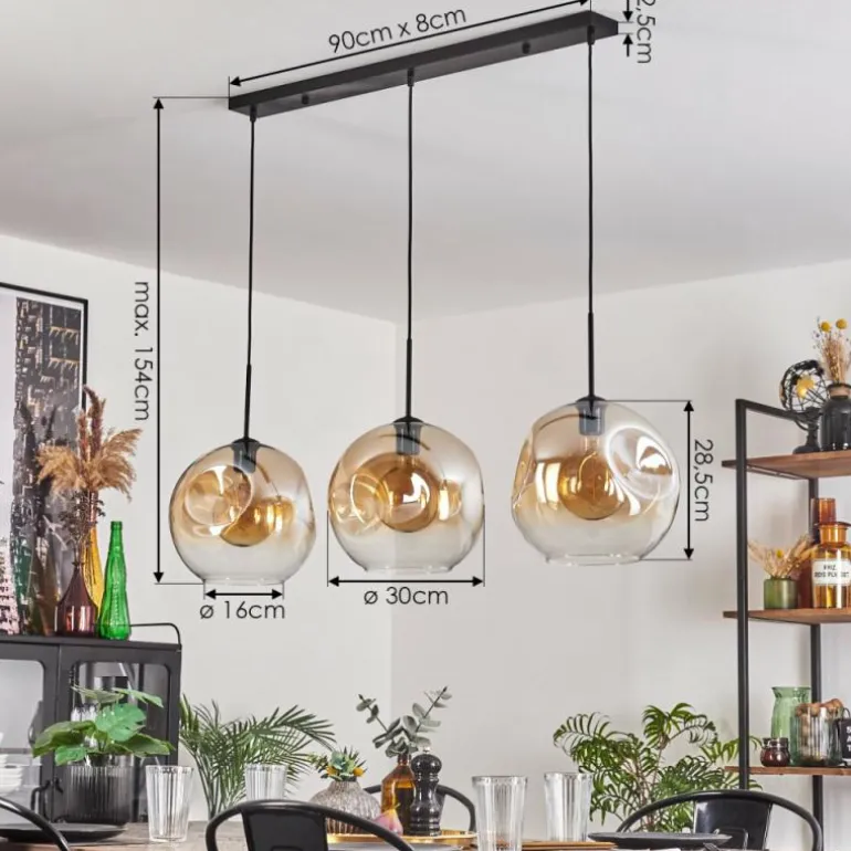 Suspension - Verre 30 cm Ripoll Noir, 3 lumières