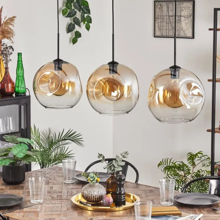 Suspension - Verre 30 cm Ripoll Noir, 3 lumières
