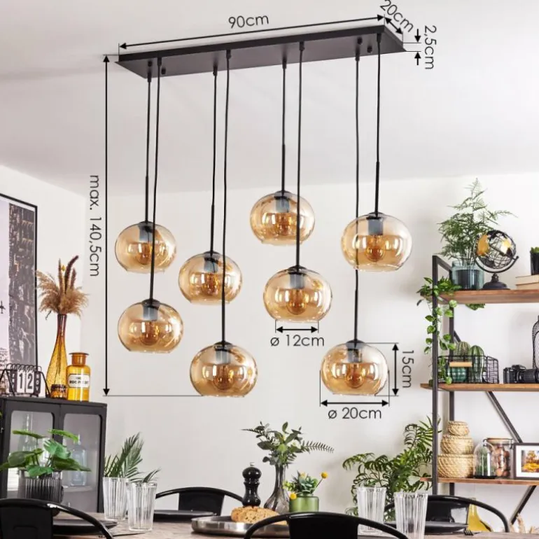 Suspension - Verre Apedo Ambre, 8 lumières
