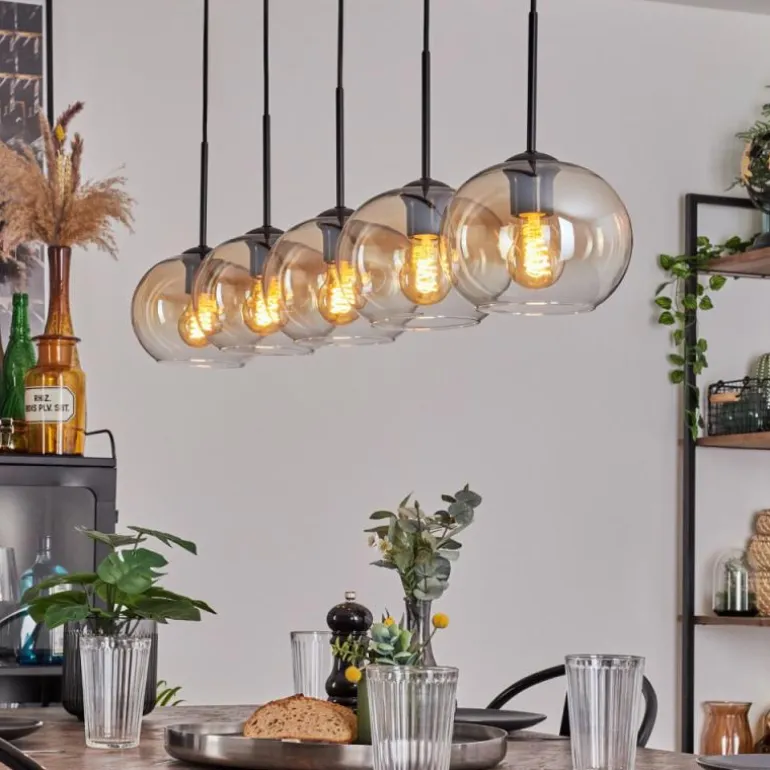 Suspension - Verre Apedo Ambre, Clair, 5 lumières