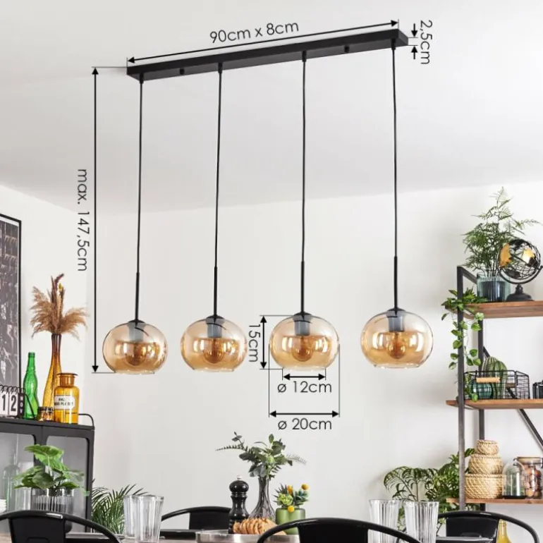 Suspension - Verre Apedo Ambre, 4 lumières