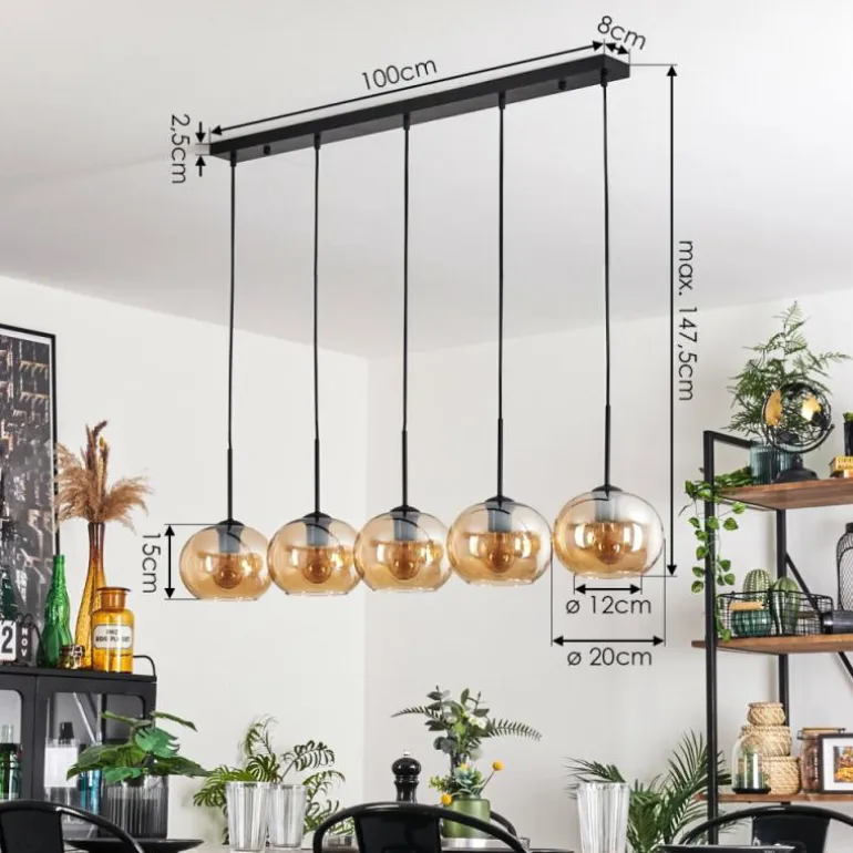 Suspension - Verre Apedo Ambre, 5 lumières