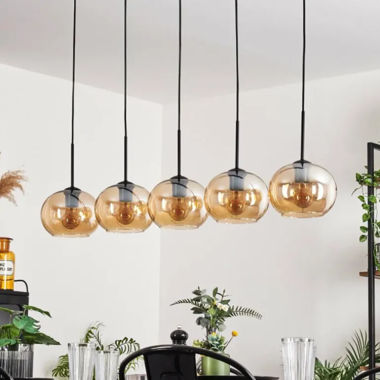 Suspension - Verre Apedo Ambre, 5 lumières