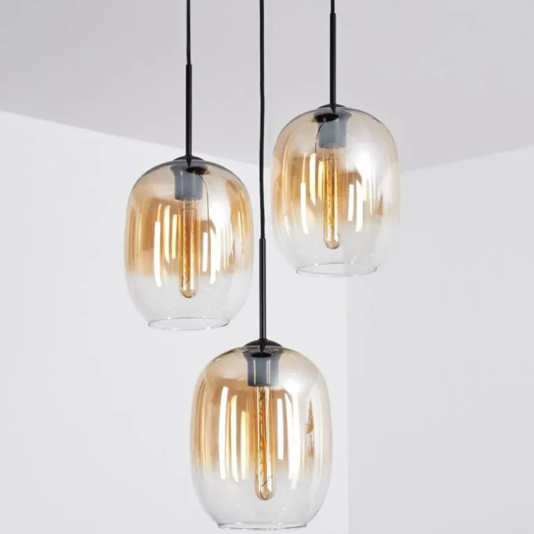 Suspension - Verre Apedo Ambre, Clair, 3 lumières