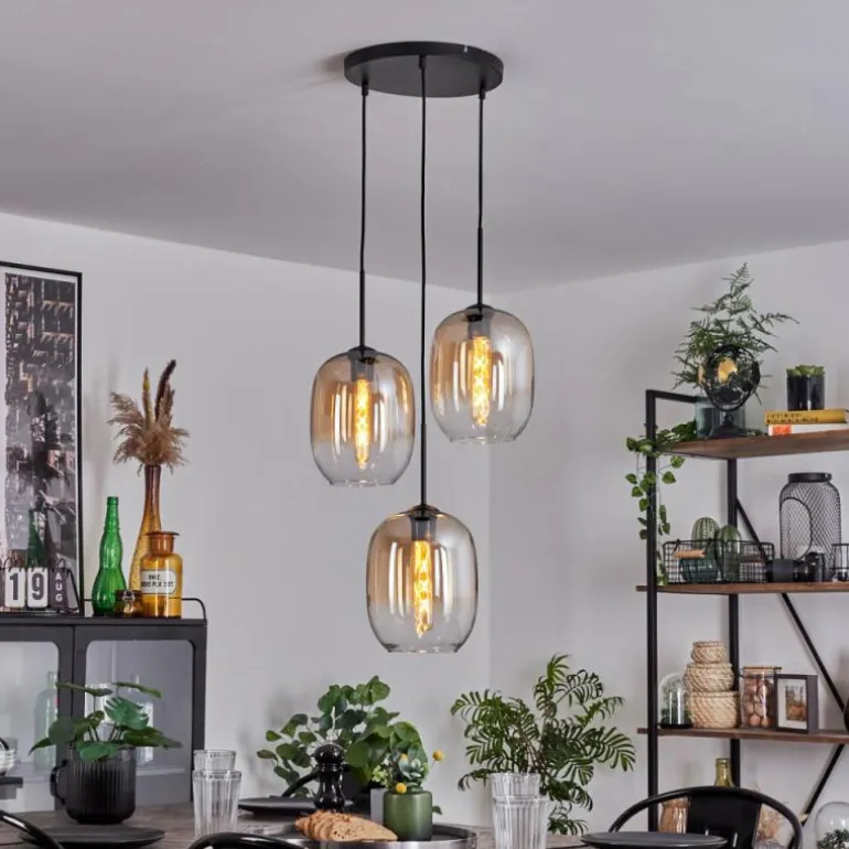 Suspension - Verre Apedo Ambre, Clair, 3 lumières