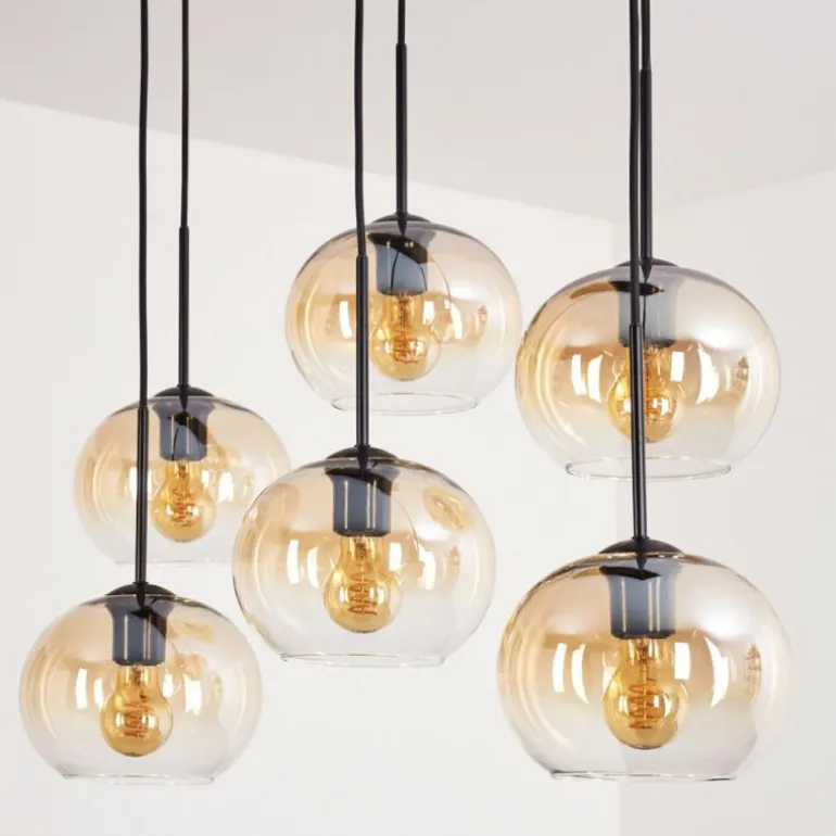Suspension - Verre Apedo Ambre, Clair, 6 lumières