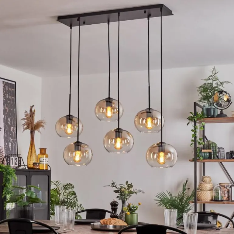 Suspension - Verre Apedo Ambre, Clair, 6 lumières