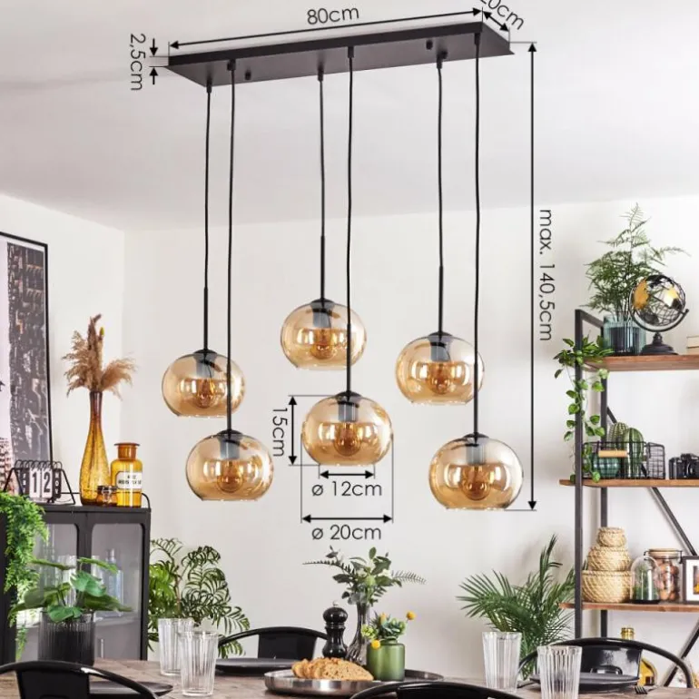 Suspension - Verre Apedo Ambre, 6 lumières
