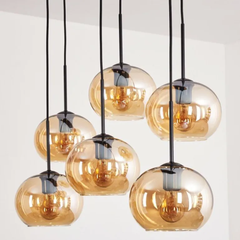 Suspension - Verre Apedo Ambre, 6 lumières