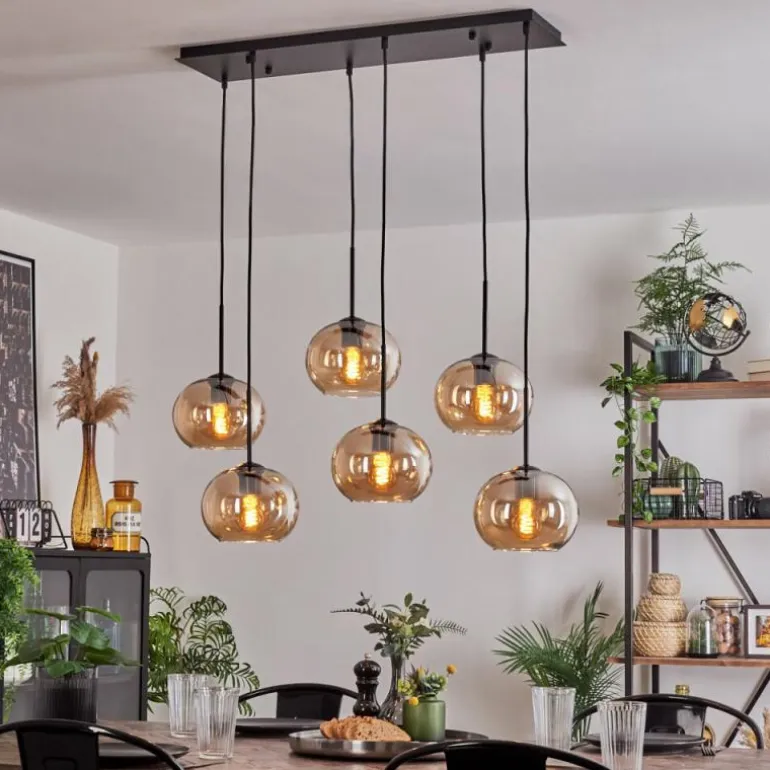 Suspension - Verre Apedo Ambre, 6 lumières