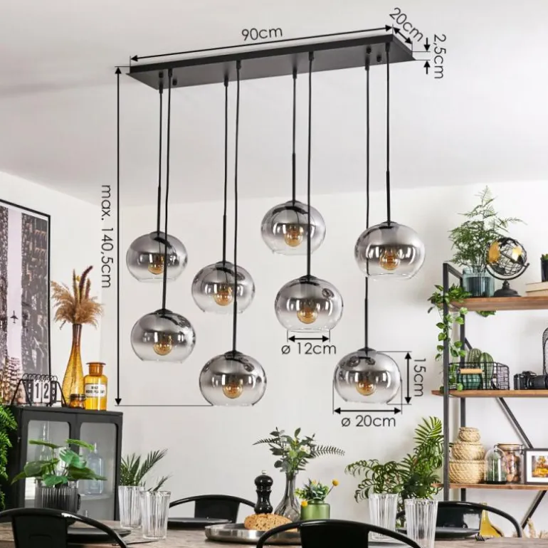 Suspension - Verre Apedo Clair, Fumé, 8 lumières