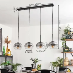 Suspension - Verre Apedo Clair, Fumé, 4 lumières