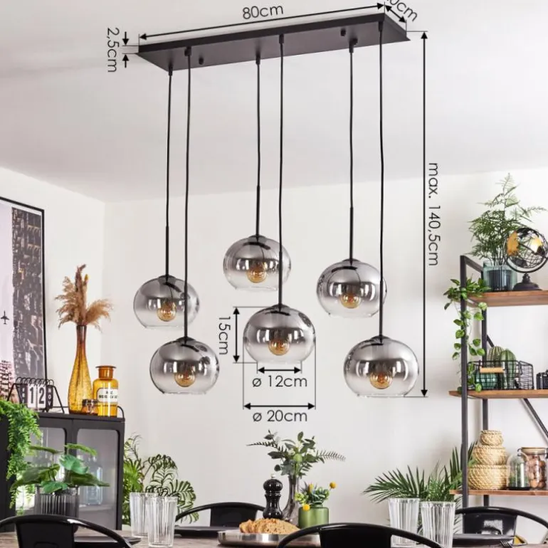 Suspension - Verre Apedo Clair, Fumé, 6 lumières