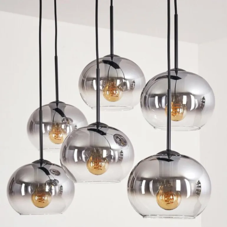 Suspension - Verre Apedo Clair, Fumé, 6 lumières