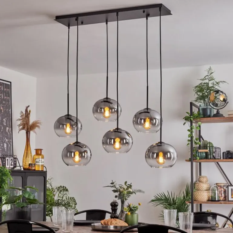 Suspension - Verre Apedo Clair, Fumé, 6 lumières