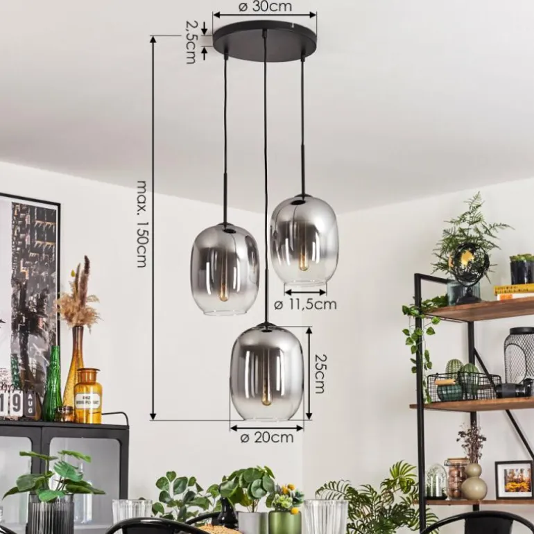 Suspension - Verre Apedo Clair, Fumé, 3 lumières