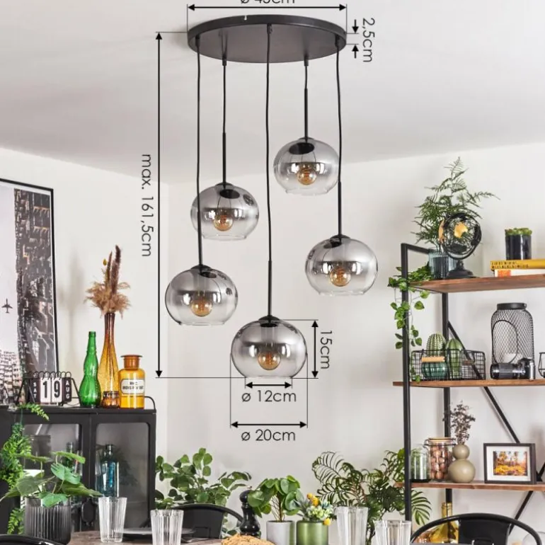 Suspension - Verre Apedo Clair, Fumé, 5 lumières