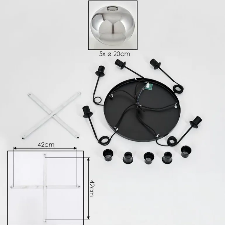 Suspension - Verre Apedo Clair, Fumé, 5 lumières
