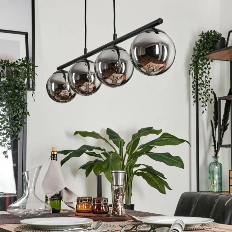 Suspension - Verre Gastor Chrome, Fumé, 4 lumières