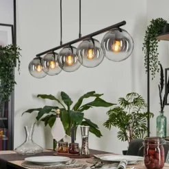 Suspension - Verre Gastor Clair, Fumé, 5 lumières