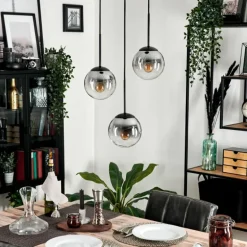 Suspension - Verre Gastor Clair, Fumé, 3 lumières
