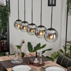 Suspension - Verre Gastor Chrome, Clair, Fumé, 5 lumières