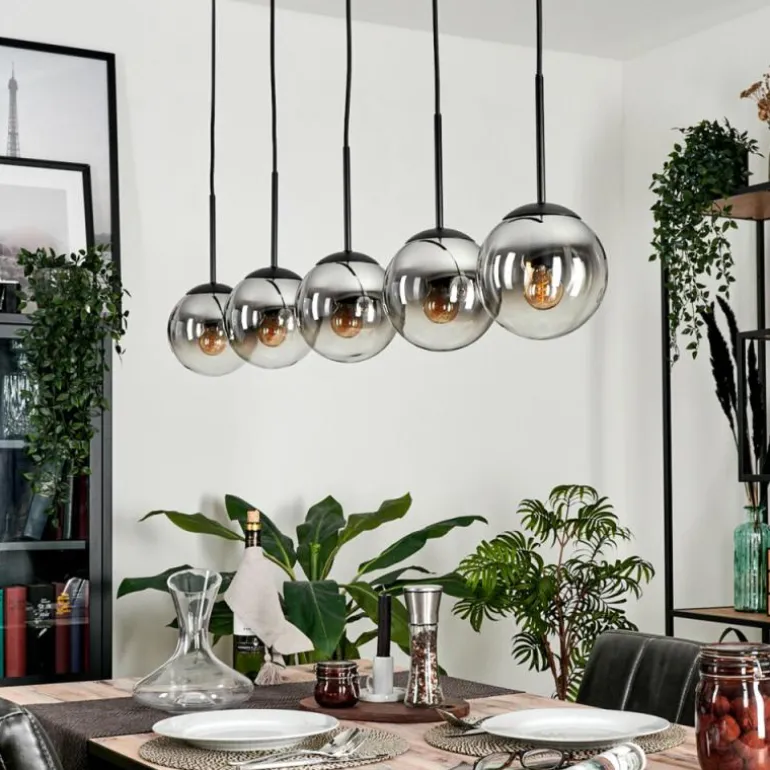 Suspension - Verre Gastor Chrome, Clair, Fumé, 5 lumières