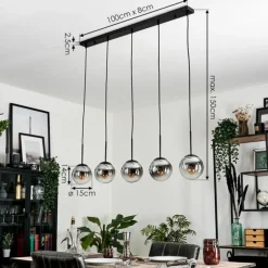 Suspension - Verre Gastor Chrome, Clair, Fumé, 5 lumières