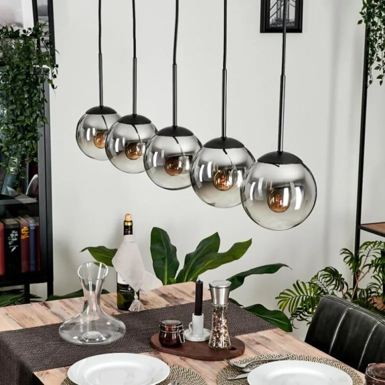 Suspension - Verre Gastor Chrome, Clair, Fumé, 5 lumières