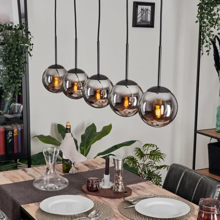Suspension - Verre Gastor Chrome, Fumé, 5 lumières