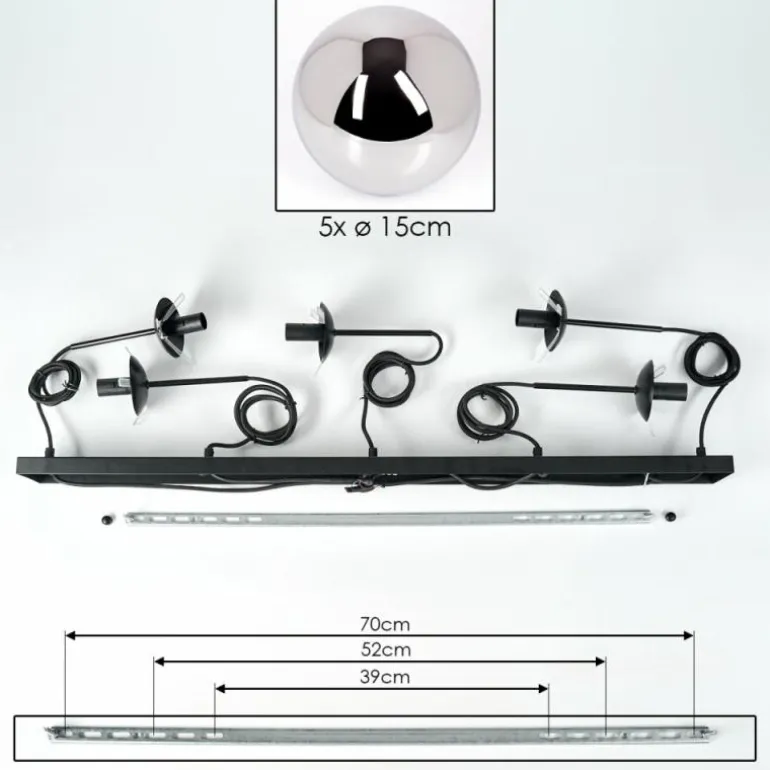 Suspension - Verre Gastor Chrome, Fumé, 5 lumières