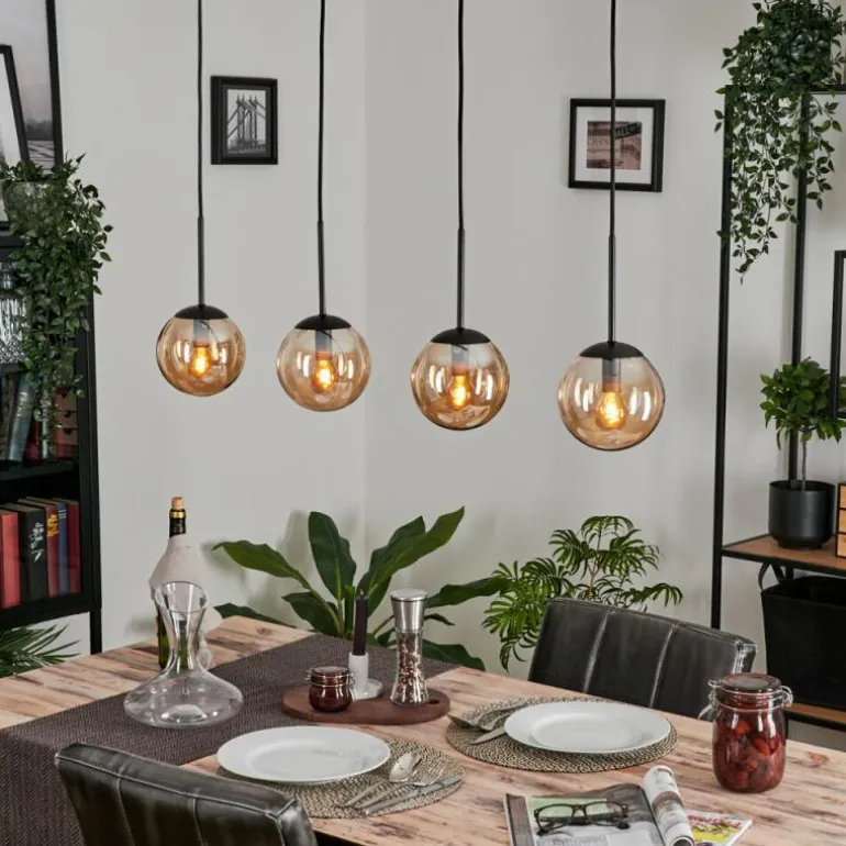 Suspension - Verre Gastor Ambre, 4 lumières