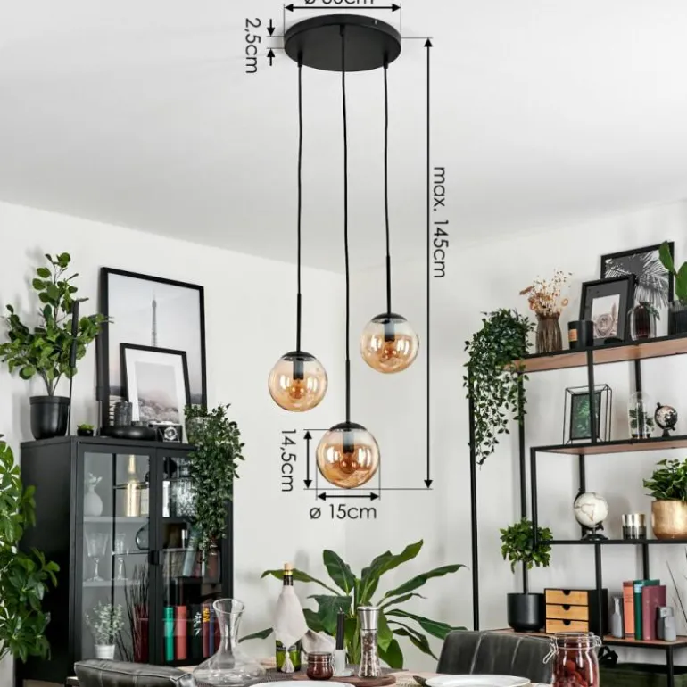 Suspension - Verre Gastor Ambre, 3 lumières