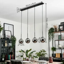 Suspension - Verre Gastor Chrome, Fumé, 4 lumières