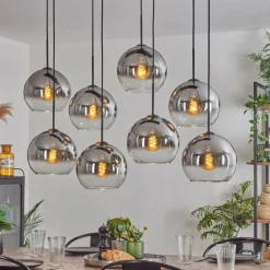 Suspension - Verre Koyoto Clair, Fumé, 8 lumières