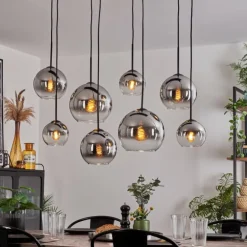 Suspension - Verre Koyoto Chrome, Clair, Fumé, 8 lumières