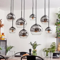 Suspension - Verre Koyoto Clair, Fumé, 8 lumières