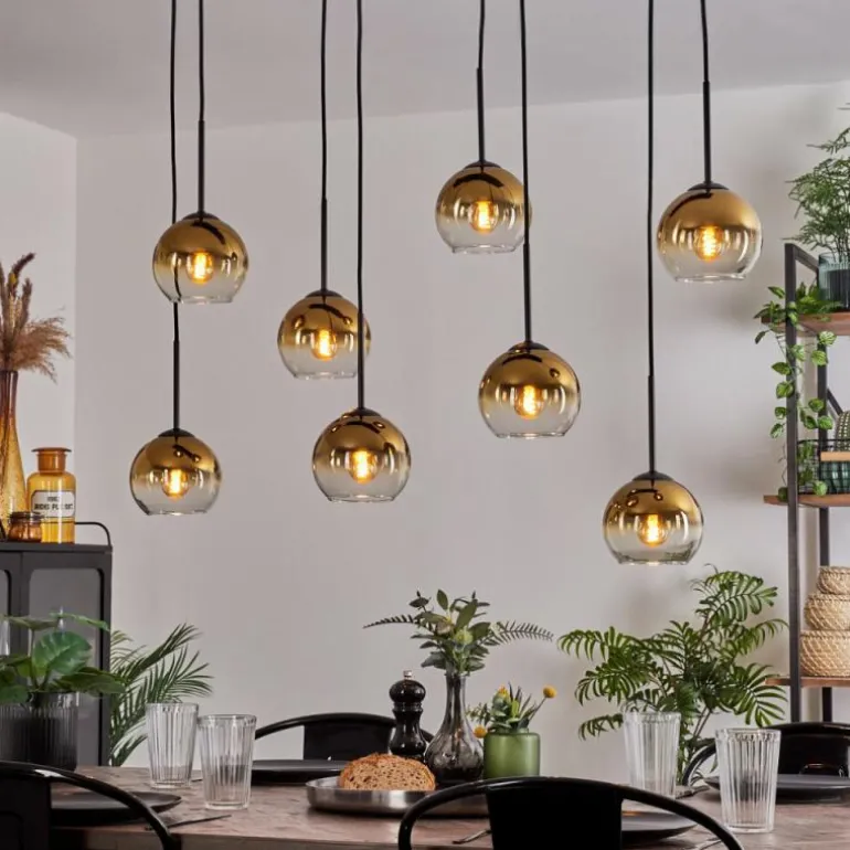 Suspension - Verre Koyoto Or, Clair, 8 lumières