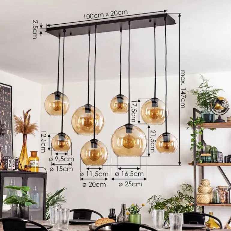 Suspension - Verre Koyoto Ambre, 8 lumières