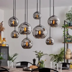 Suspension - Verre Koyoto Chrome, Fumé, 8 lumières