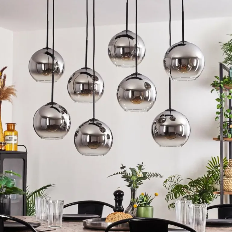 Suspension - Verre Koyoto Chrome, Clair, Fumé, 8 lumières